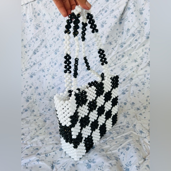 Susan Alexandra beaded black & white checkered purse - Picture 7 of 9